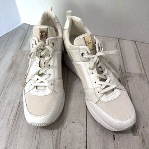 Michael Kors Georgie Trainer White Nude Gold Croc Logo Sneaker Womens 11M Wedge